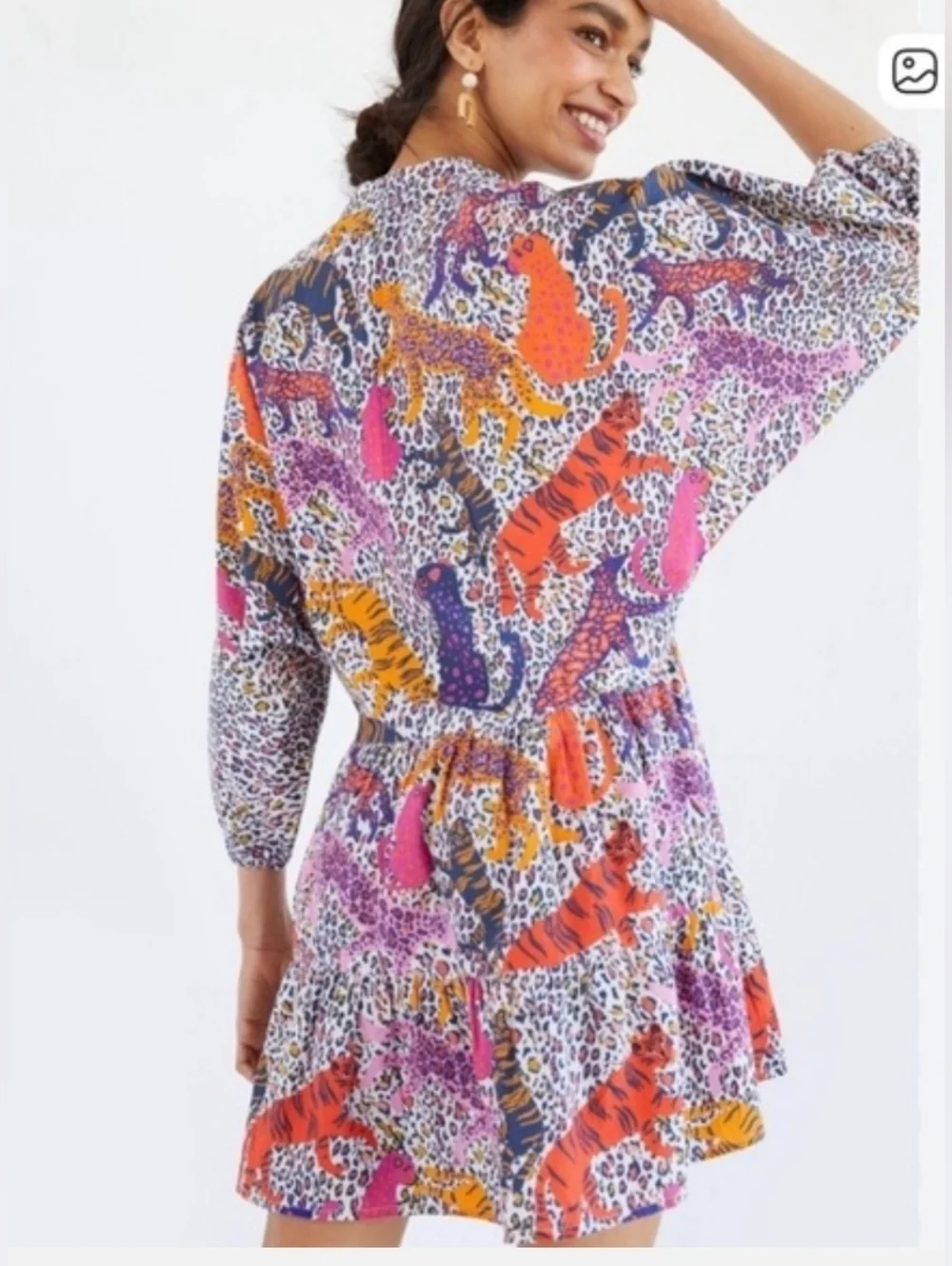 Anthropologie x Conditions Apply Multicolor Animal Tiger Tiered Tunic Dress XL - Picture 16 of 16